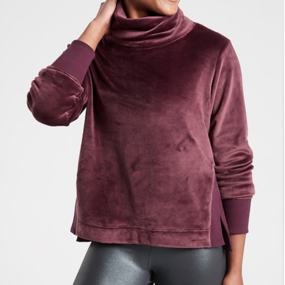 Athleta Double Cozy Velvet Karma Funnel Neck Pullover‎ Sweatshirt Burgundy Sz L